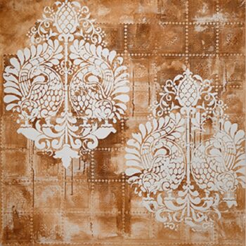 sablon, stencil interior, indian damask, efect decorativ, vopsea decorativa interior, textura, alb, efect rugina, model patratele